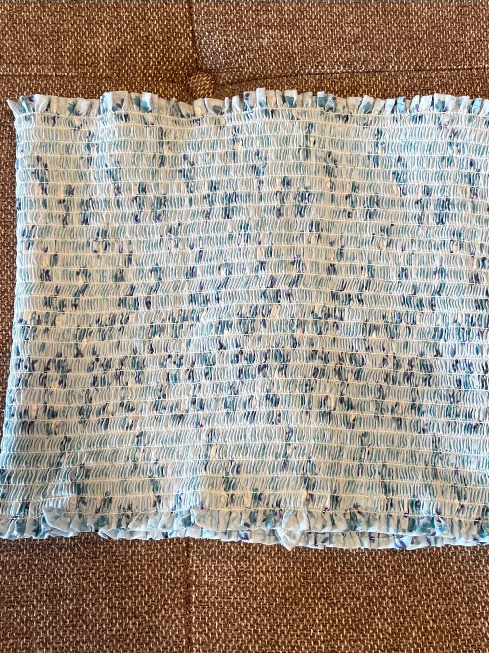Smocked Strapless Tube Top in Sky Blue and White